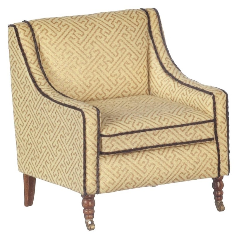 Dolls House Armchair Gold Fabric Accent Fireside Chair JBM Living Room Furniture