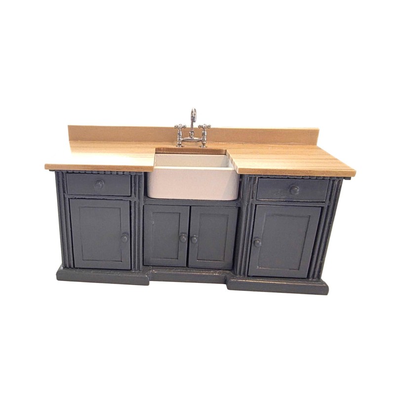 Dolls House Blue & Oak Smallbone Sink Unit Miniature Kitchen Furniture 1:12