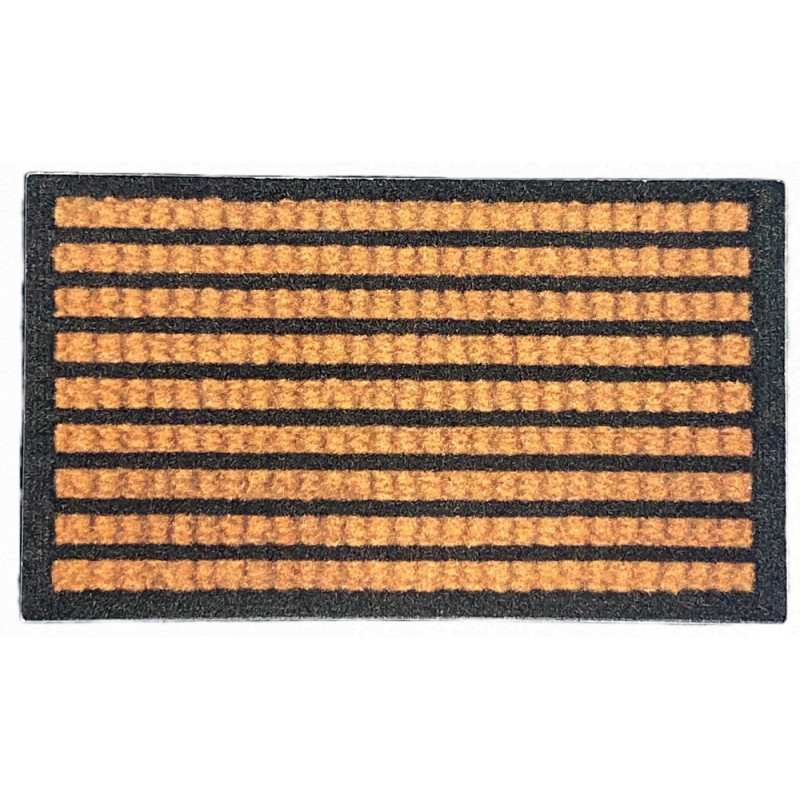 Dolls House Black Bordered Striped Coir Door Mat Porch Hall Rug 1:12 Printed Card