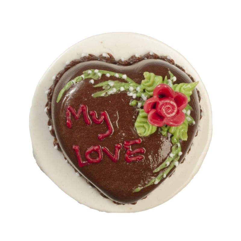 Dolls House Chocolate Heart Shape Valentines Cake Celebration Shop Accessory