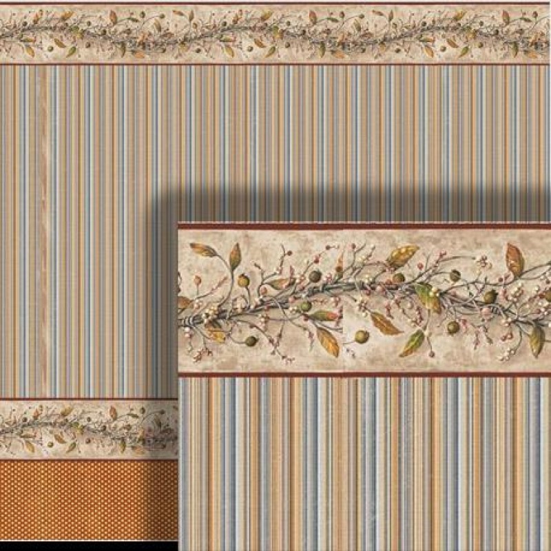 Dolls House Wallpaper Wainscot Tan Beige Blue 1/2in 1:24 Scale Miniature Print