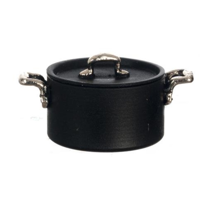 Dolls House Black Stock Pot Medium Miniature Cookware Kitchen Accessory 1:12