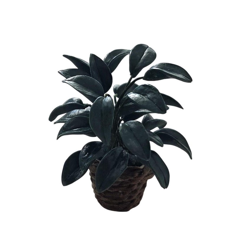 Dolls House Rubber Plant in Basket Dark Green Glossy 1:12 Scale Dolls House Rubber Plant in Basket Dark Green Glossy 1:12 Scale