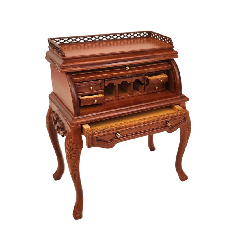 Dolls House Roll Top Desk Victorian Bureau Walnut Platinum Study Furniture 1:12