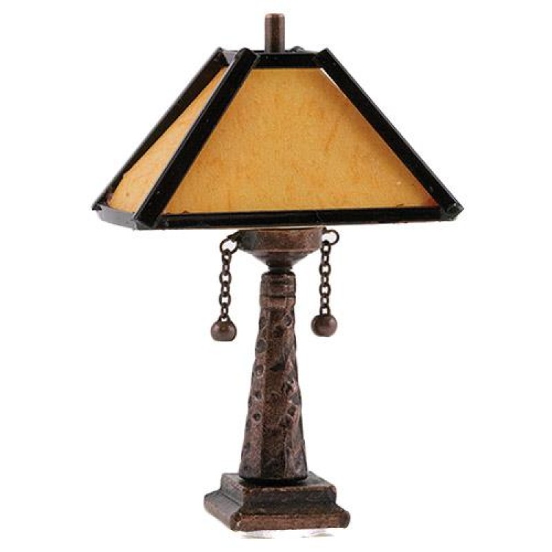 Dolls House Bronze Table Lamp Light Tiffany Branch Shade 12V Electric Lighting