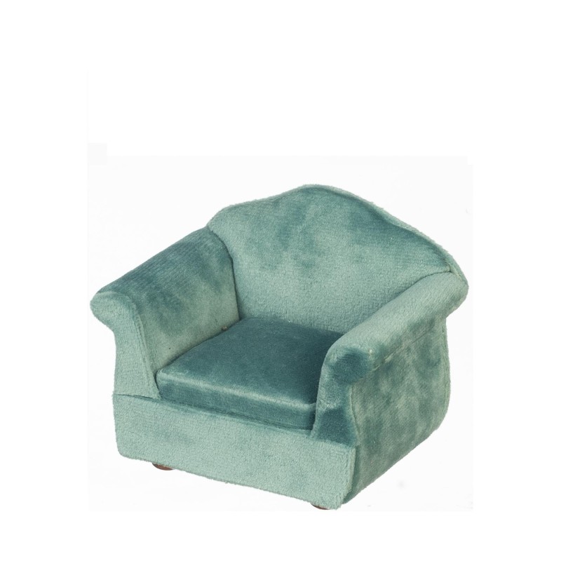 Dolls House Teal Velvet Armchair Modern Lounge Chair Living Room Furniture 1:12