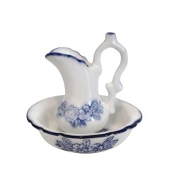 Dolls House Jug & Bowl Wash Basin & Pitcher Porcelain Blue & White Dolls House Jug & Bowl Wash Basin & Pitcher Porcelain Blue & White