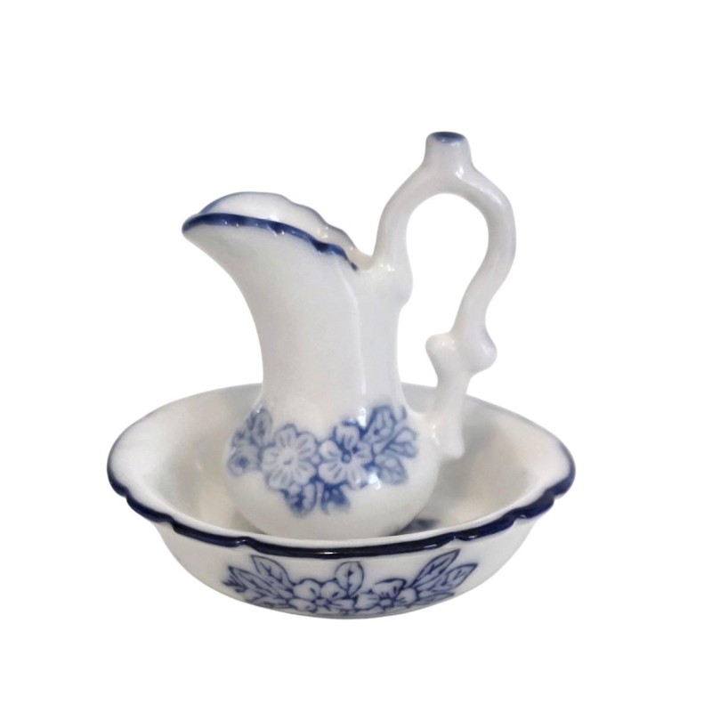 Dolls House Jug & Bowl Wash Basin & Pitcher Porcelain Blue & White Dolls House Jug & Bowl Wash Basin & Pitcher Porcelain Blue & White