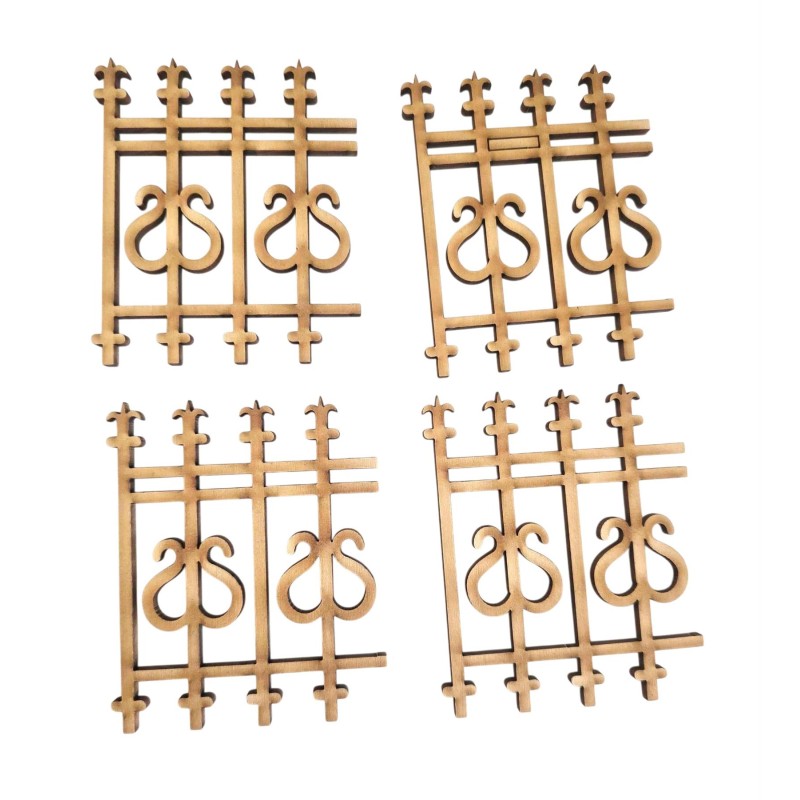 Dolls House Fence Panels Laser Cut Wooden Railings Pack of 4 1:12 Accessory Dolls House Fence Panels Laser Cut Wooden Railings Pack of 4 1:12 Accessory