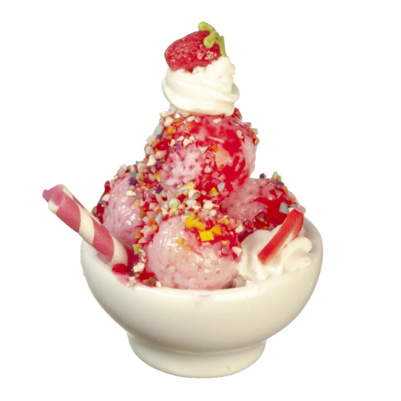 Dolls House Strawberry Sundae Ice Cream Parlour Dining Room Accessory Food 1:12