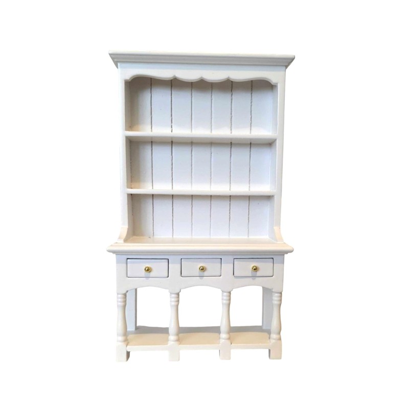 Dolls House Welsh Dresser White Wood 3 Drawer Kitchen Dining Room Furniture 1:12