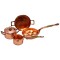 Dolls House Copper Saucepan Set Gold Handles Pans & Poacher Kitchen Accessory