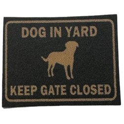 Dolls House Dog In Yard Keep Gate Closed Plaque Outdoor Garden 1:12 Printed Card
