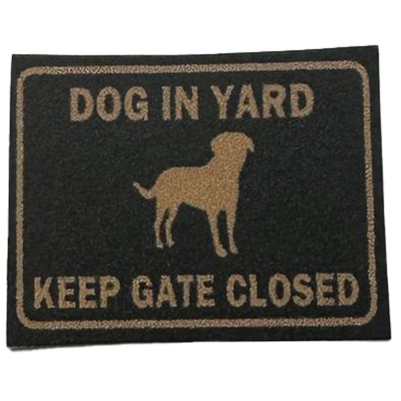 Dolls House Dog In Yard Keep Gate Closed Plaque Outdoor Garden 1:12 Printed Card