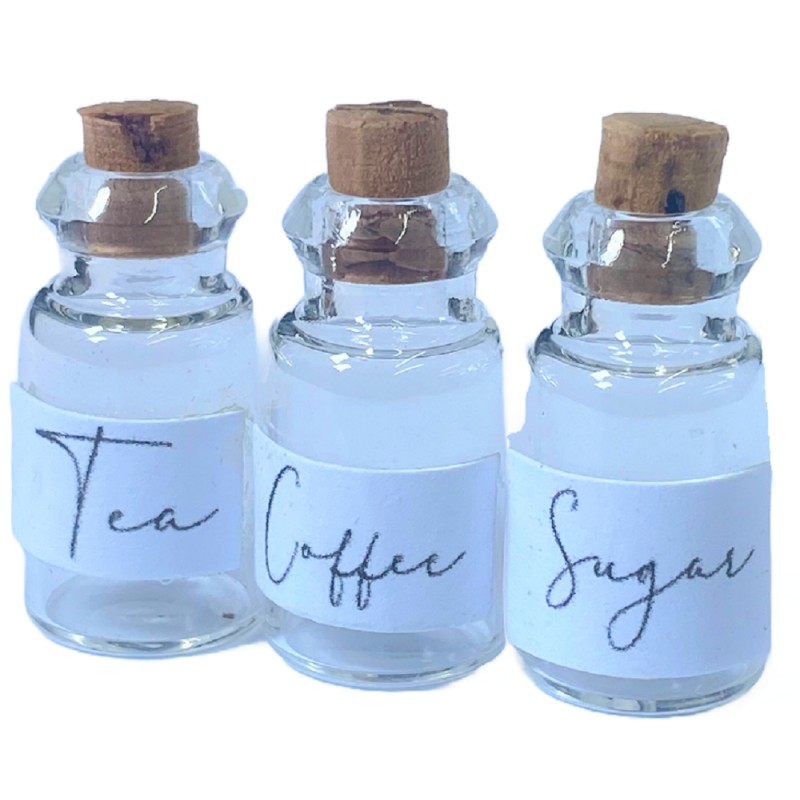 Dolls House Glass Canister Set Tea Coffee Sugar Storage Jars Kitchen Accessory