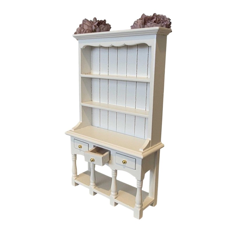 Dolls House Welsh Dresser White Wood 3 Drawer Kitchen Dining Room Furniture 1:12