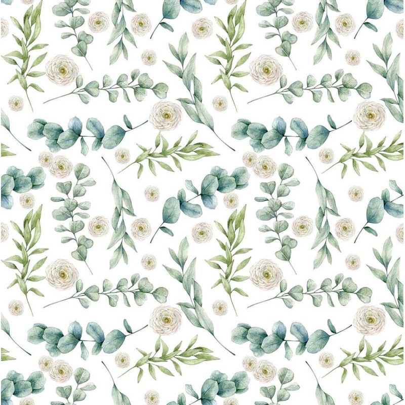 Dolls House Eucalyptus Floral Flower Pattern Miniature Print Wallpaper 1:12