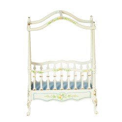 Dolls House Victorian Canopy Cot Blue White 1:24 1/2in JBM Nursery Furniture