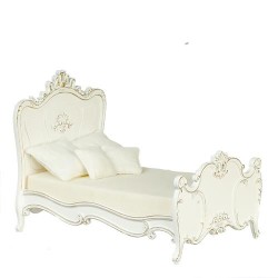 Dolls House Bed White w Gold Trim Handpainted JBM Bedroom Furniture
