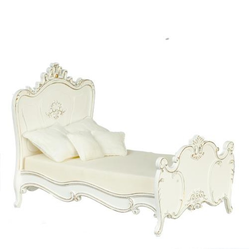Dolls House Bed White w Gold Trim Handpainted JBM Bedroom Furniture