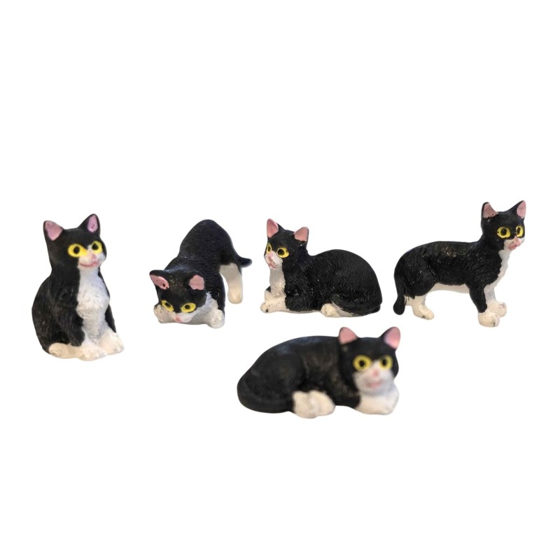 Dolls House 5 Black & White Cats Sitting Standing Lying 1:12 Scale Pets Dolls House 5 Black & White Cats Sitting Standing Lying 1:12 Scale Pets
