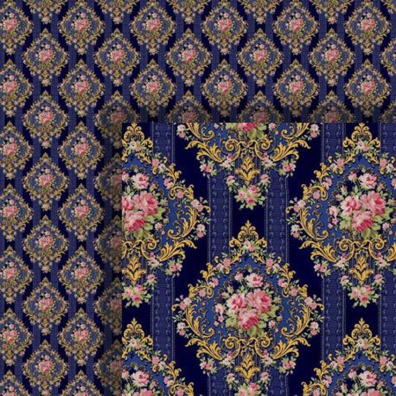 Dolls House Wallpaper Victorian Blue 1/2 inch 1:24 Scale Miniature Print 599