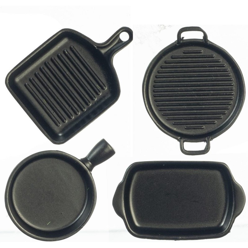 Dolls House Black Cookware Pan Baking Tray Set Miniature Kitchen Accessory 1:12