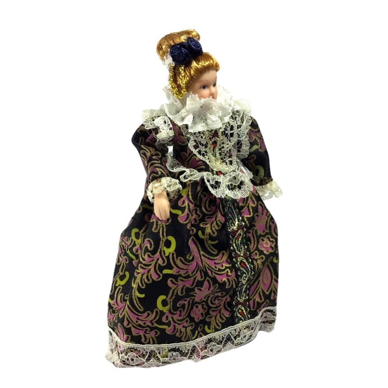 Dolls House Tudor Lady Women Mother in Purple Dress Porcelain 1:12 People