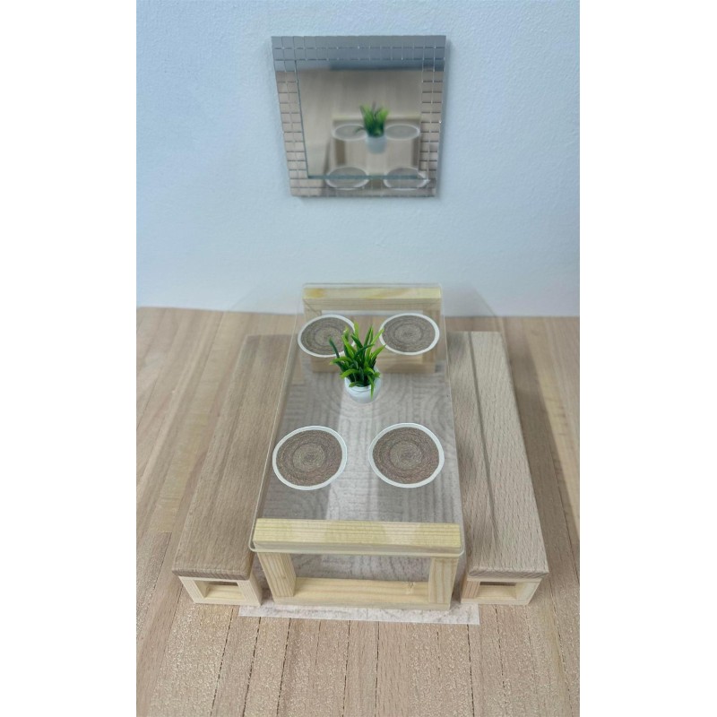 Dolls House Modern Dining Room Package Miniature Bare Wood Furniture Set