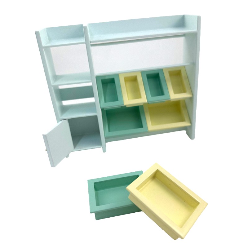 Dolls House Storage Cabinet Shelf Unit JBM Toy Room Nursery Furniture Blue 1:12