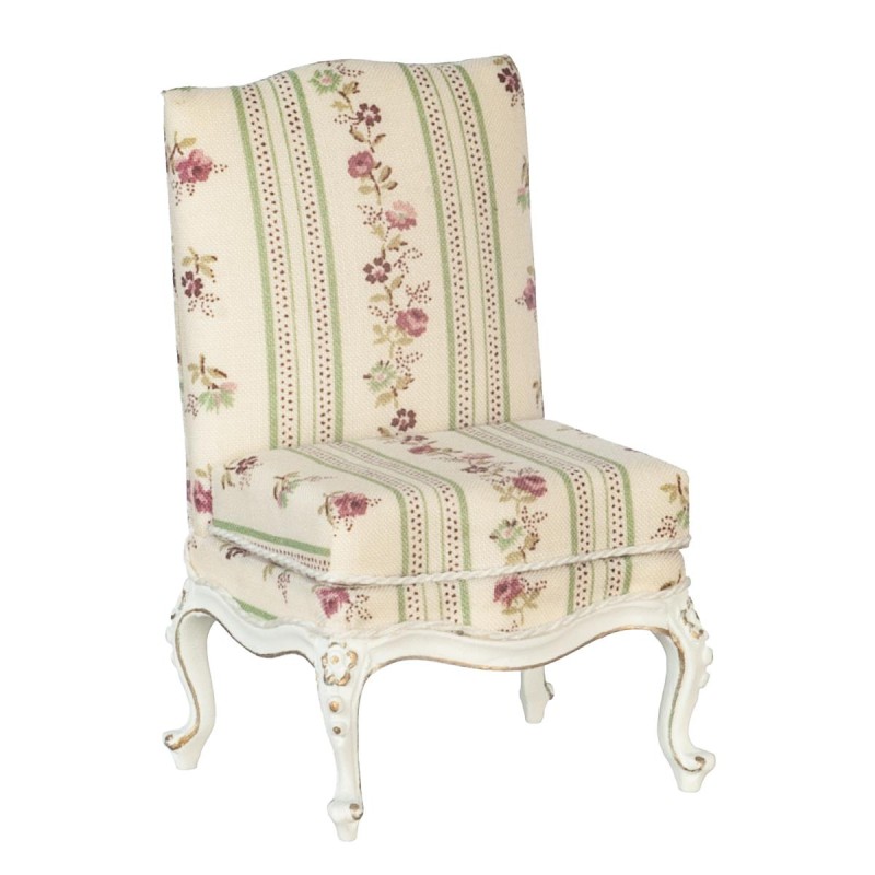 Dolls House Slipper Chair Accent Floral Stripe JBM Hand Painted White Furniture