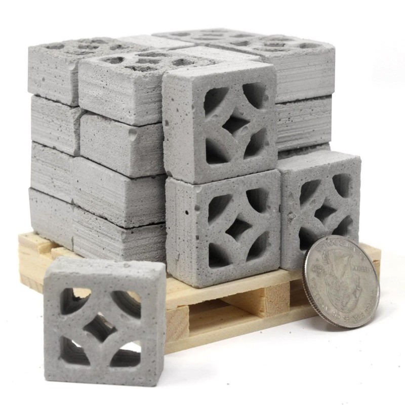 Dolls House Pallet of 24 Breeze Blocks Concrete Cinder Building Component 1:12