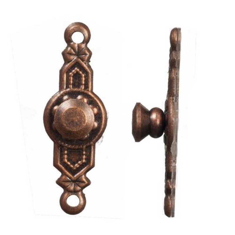 Dolls House 2 Aged Bronze Door Knobs on Backplate Miniature Hardware 1:12 Scale