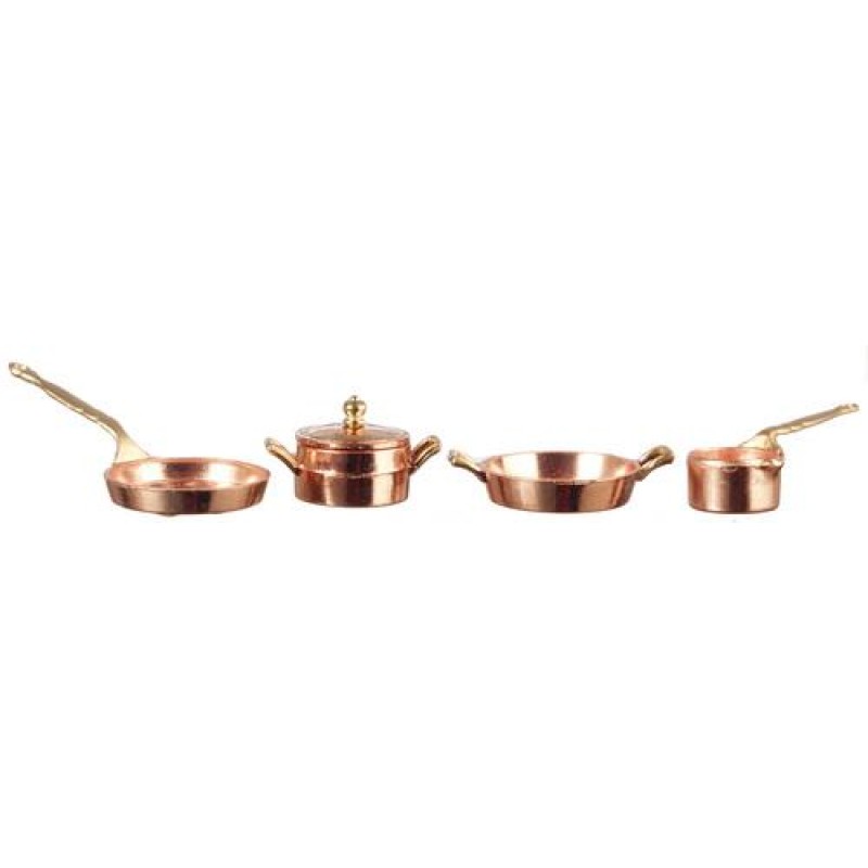 Dolls House Copper Saucepan Set Pans Kitchen Cookware 1:12 Scale Accessory