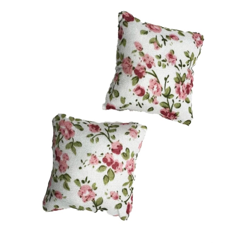 Dolls House Scatter Cushions Pink & Green Floral Square Throw Pillow Accessory