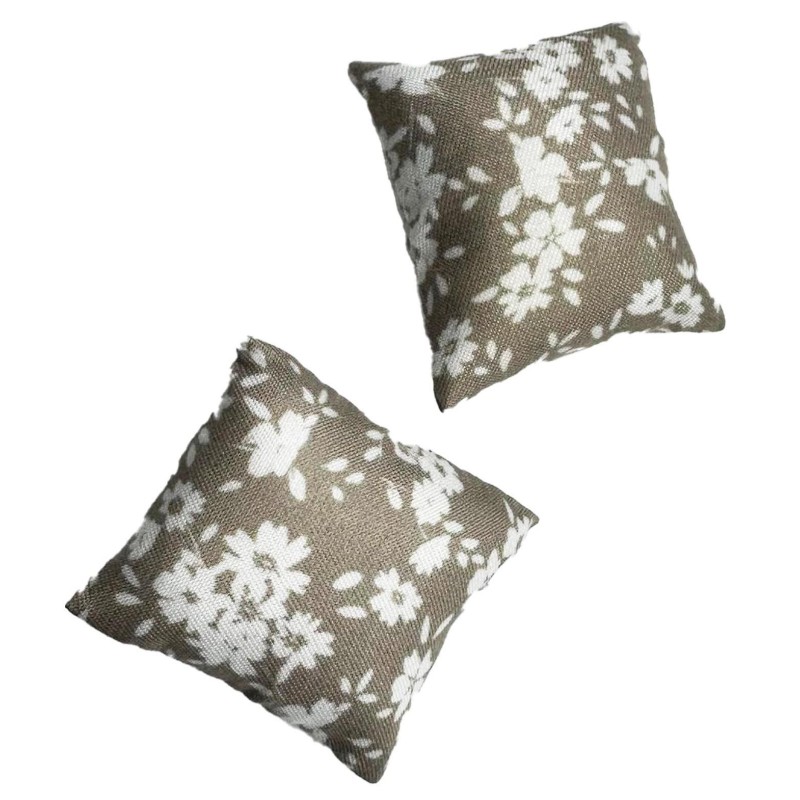 Dolls House Scatter Cushions Brown & White Floral Square Throw Pillow Accessory