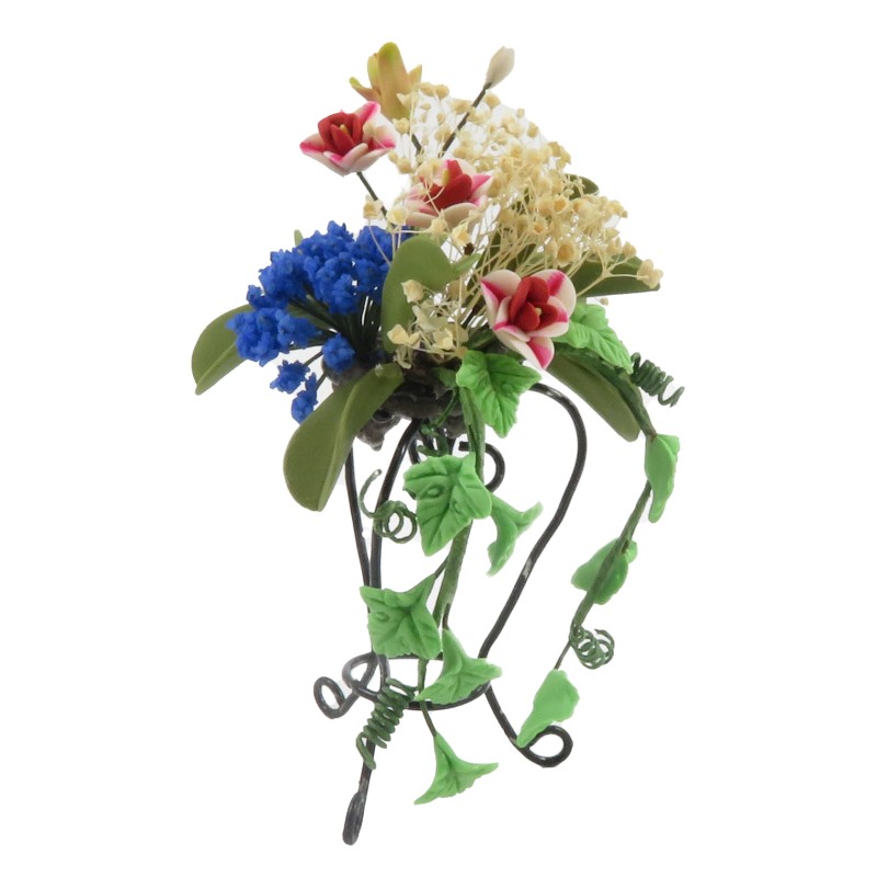 Dolls House Blue Foilage & Trailing Flowers High Wire Pedestal Garden Accessory