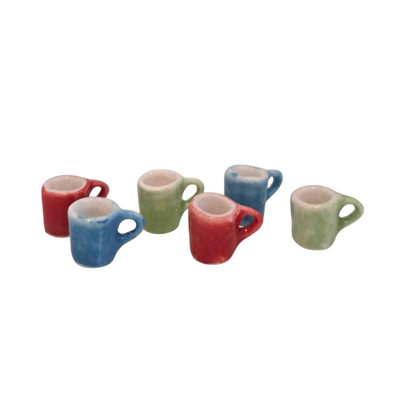 Dolls House Mugs Modern Multi Coloured Miniature 1:12 Kitchen Accessory PK 6