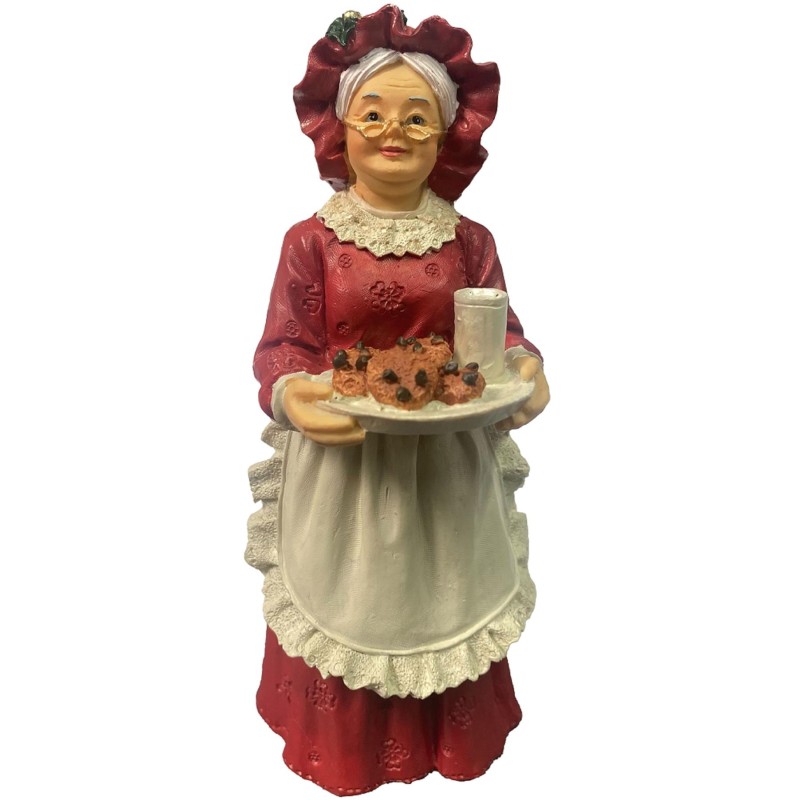 Dolls House Mrs Santa Claus with Plate of Christmas Cookies Resin People Figure