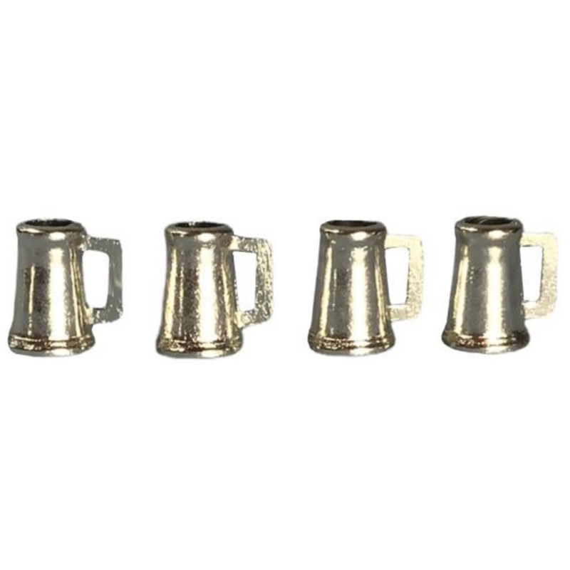 Dolls House 4 Pewter Beer Tankards Mugs Miniature 1:12 Scale Pub Bar Accessory