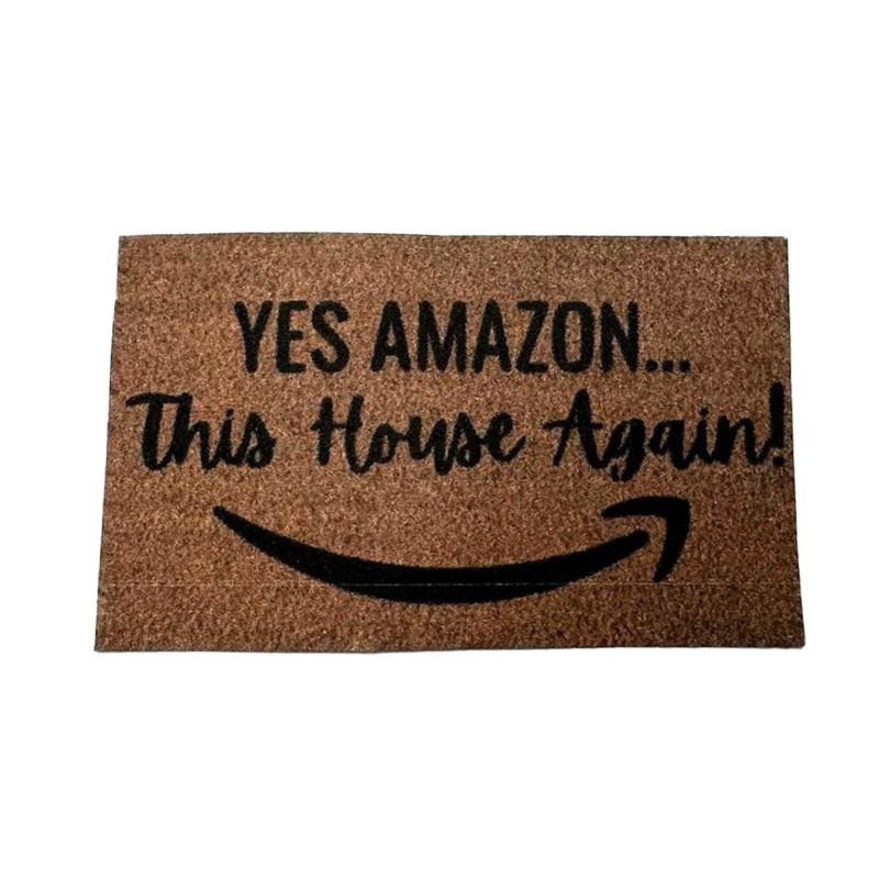 Dolls House Door Mat "Yes Amazon This House Again" Porch Hall Step Accessory Printed Card