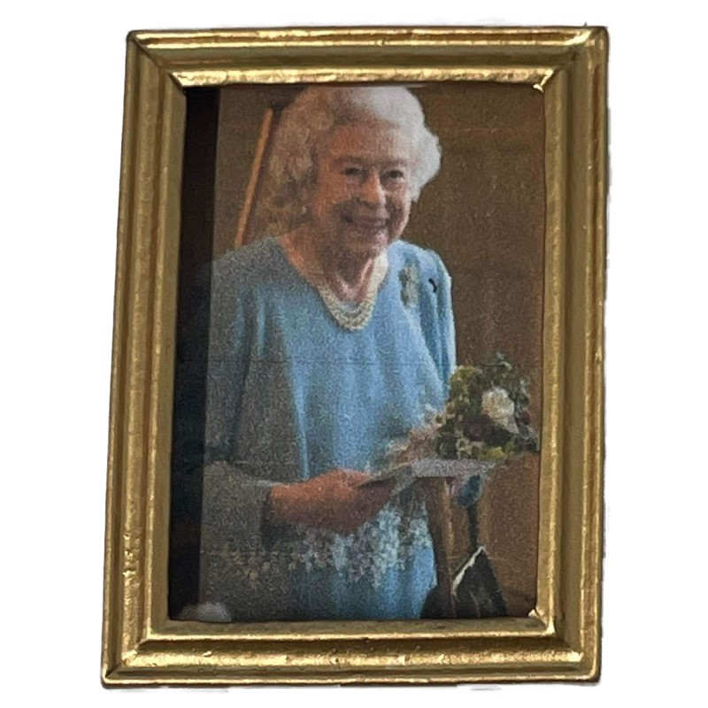 Dolls House Queen Elizabeth II in Blue Dress Portrait Picture Small Frame 1:12