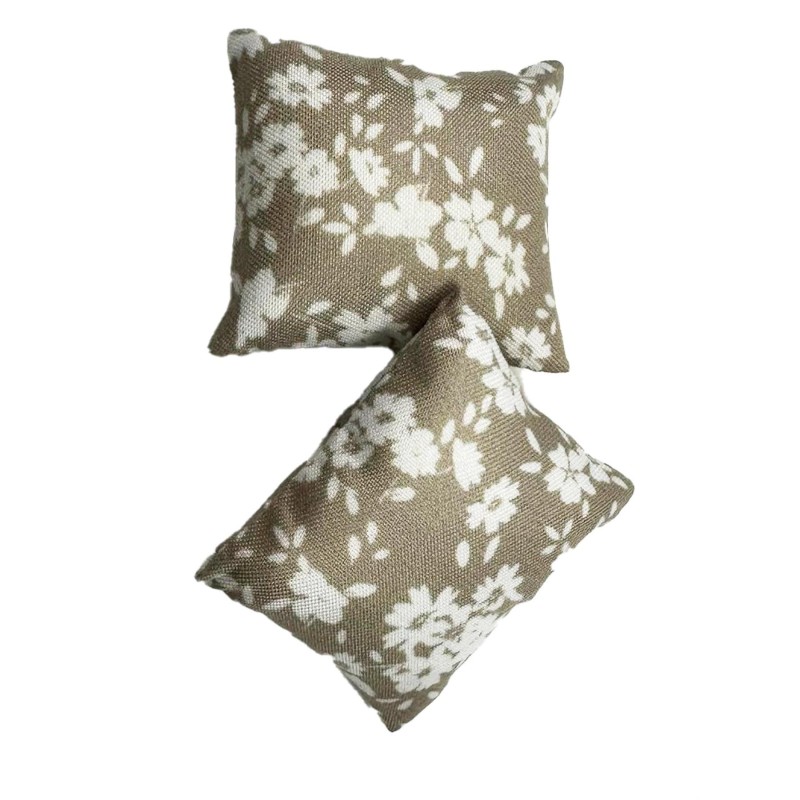 Dolls House Scatter Cushions Brown & White Floral Square Throw Pillow Accessory