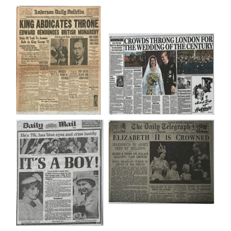 Dolls House Queen Elizabeth II Royal Family Headline Newspaper Posters 1:12