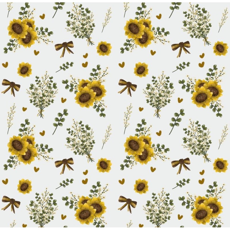 Dolls House Sunflower Floral Flower Heart Pattern Miniature Print Wallpaper 1:12