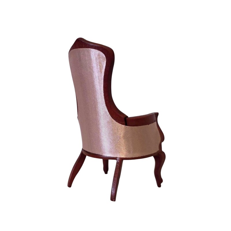 Dolls House Gents Chair Pink & Mahogany Regency Bedroom Living Room Furniture
