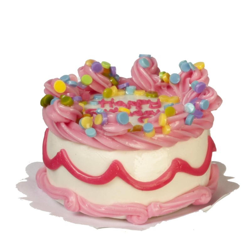 Dolls House Giant Cake Pink Happy Birthday Icing Miniature Food Accessory