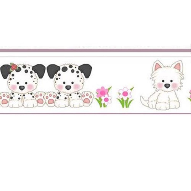 Dolls House Nursery Wallpaper Border Cute Dogs 1:24 1/2in Miniature Print Pink