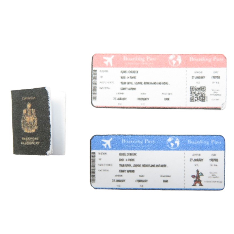Dolls House Canadian Passport with Boarding Passes Holiday Accessory 1:12 Scale