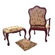 Dolls House Armchair & Footstool Mahogany & Gold Victorian Living Room Furniture